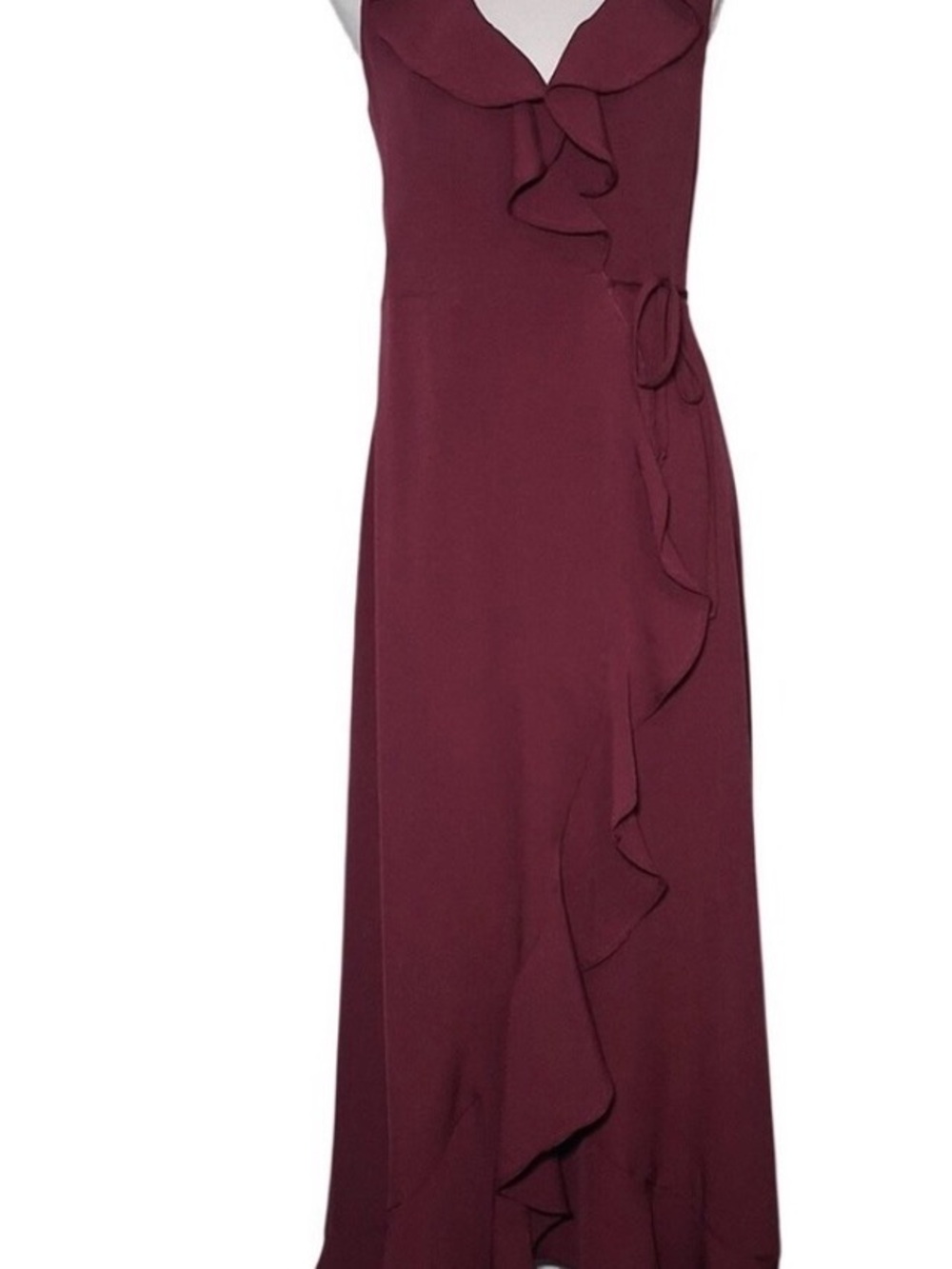 Leith Burgundy Ruffle Maxi Dress - Sleeveless V-Neck